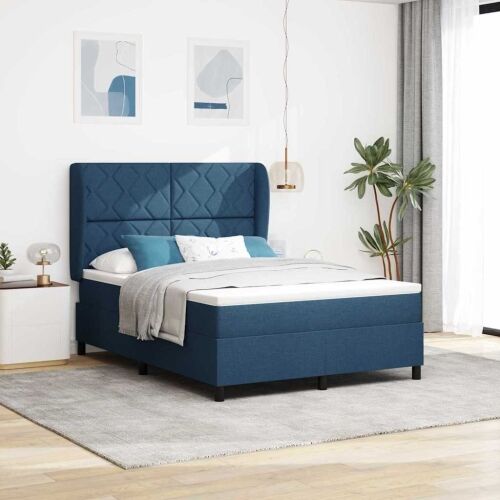 Box spring krevet s uzglavljem Plava 160 x 200 cm tkanina - Plava 160 x 200 cm Dizajn s rombovima Cijena