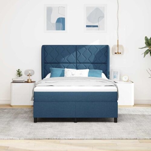 Box spring krevet s uzglavljem Plava 160 x 200 cm tkanina - Plava 160 x 200 cm Dizajn s rombovima Cijena
