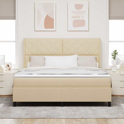 Box spring krevet s uzglavljem Krema 180 x 200 cm tkanina - Krema 180 x 200 cm Dizajn s rombovima Cijena