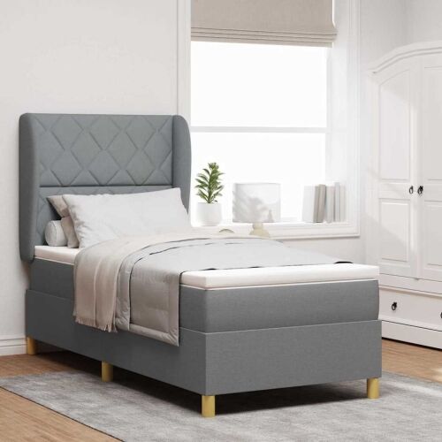 Box spring krevet Svijetlo siva 190 x 90 cm tkanina - Svjetlosiva 90 x 190 cm Dizajn s rombovima Cijena