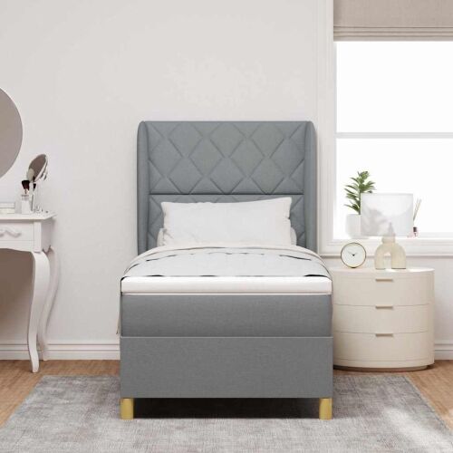 Box spring krevet Svijetlo siva 190 x 90 cm tkanina - Svjetlosiva 90 x 190 cm Dizajn s rombovima Cijena
