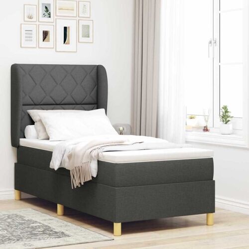 Box spring krevet Tamno siva 200 x 90 cm tkanina - Tamno siva 90 x 200 cm Dizajn s rombovima Cijena