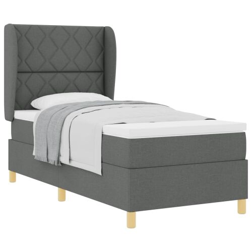 Box spring krevet Tamno siva 200 x 90 cm tkanina - Tamno siva 90 x 200 cm Dizajn s rombovima Cijena