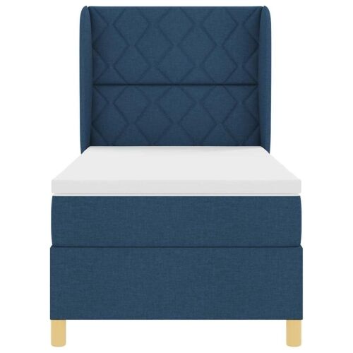Box spring krevet s uzglavljem Plava 200 x 90 cm tkanina - Plava 90 x 200 cm Dizajn s rombovima Cijena