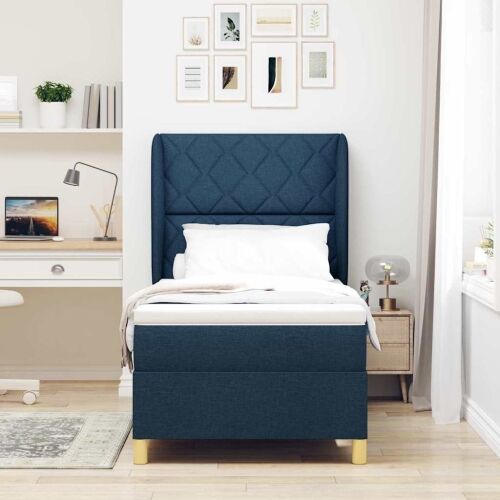Box spring krevet s uzglavljem Plava 200 x 90 cm tkanina - Plava 90 x 200 cm Dizajn s rombovima Cijena