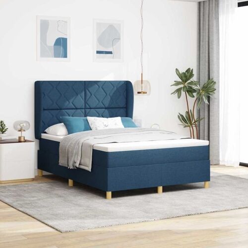 Box spring krevet s uzglavljem Plava 200 x 140 cm tkanina - Plava 140 x 200 cm Dizajn s rombovima Cijena