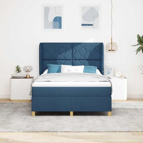 Box spring krevet s uzglavljem Plava 200 x 160 cm tkanina - Plava 160 x 200 cm Dizajn s rombovima Cijena
