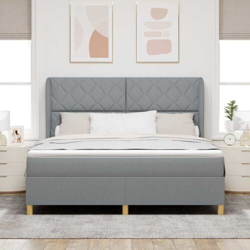 Box spring krevet Svijetlo siva 200 x 180 cm tkanina - Svjetlosiva 180 x 200 cm Dizajn s rombovima Cijena