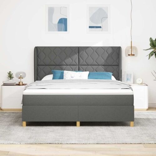 Box spring krevet Tamno siva 200 x 180 cm tkanina - Tamno siva 180 x 200 cm Dizajn s rombovima Cijena