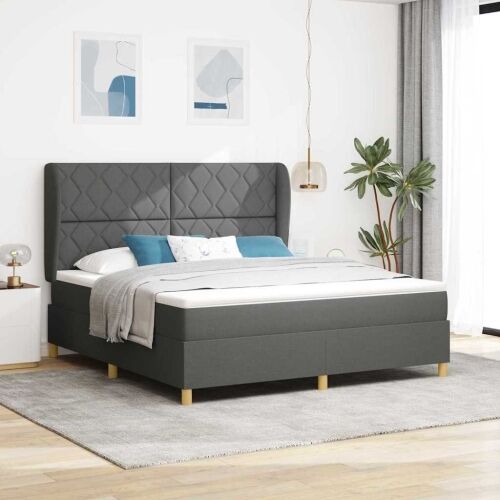 Box spring krevet Tamno siva 200 x 180 cm tkanina - Tamno siva 180 x 200 cm Dizajn s rombovima Cijena