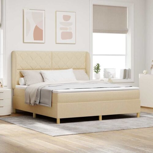 Box spring krevet s uzglavljem Krema 200 x 180 cm tkanina - Krema 180 x 200 cm Dizajn s rombovima Cijena