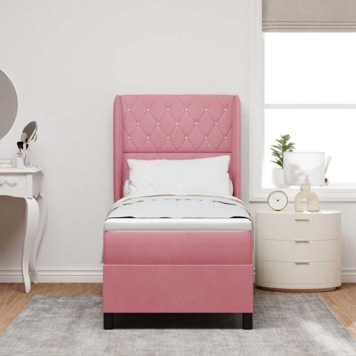 Box spring krevet s madracem Ružičasta 200 x 80 cm Baršun - Ružičasta 80 x 200 cm Kristal s dugmadima Cijena