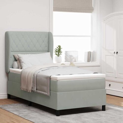 Box spring krevet Svijetlo siva 190 x 90 cm Baršun - Svjetlosiva 90 x 190 cm Kristal s dugmadima Cijena