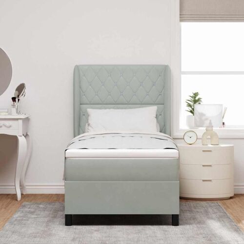 Box spring krevet Svijetlo siva 190 x 90 cm Baršun - Svjetlosiva 90 x 190 cm Kristal s dugmadima Cijena