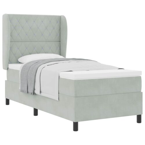 Box spring krevet Svijetlo siva 200 x 90 cm Baršun - Svjetlosiva 90 x 200 cm Kristal s dugmadima Cijena