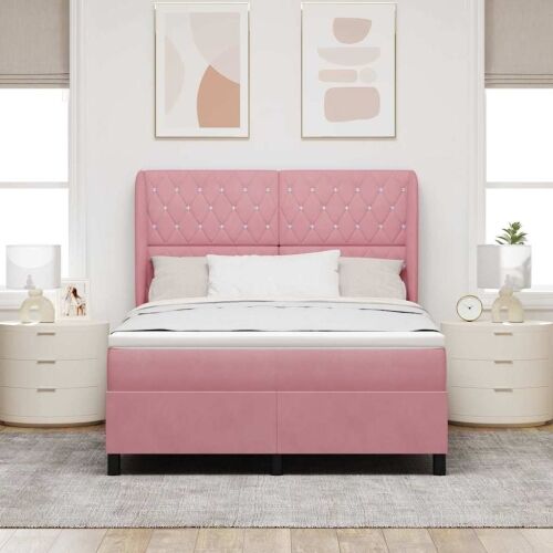 Box spring krevet s madracem Ružičasta 200 x 160 cm Baršun - Ružičasta 160 x 200 cm Kristal s dugmadima Cijena