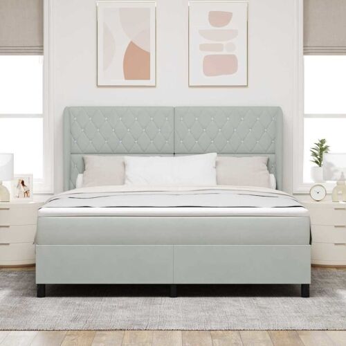 Box spring krevet Svijetlo siva 200 x 180 cm Baršun - Svjetlosiva 180 x 200 cm Kristal s dugmadima Cijena