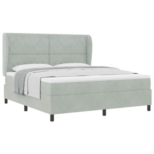 Box spring krevet Svijetlo siva 200 x 180 cm Baršun - Svjetlosiva 180 x 200 cm Kristal s dugmadima Cijena