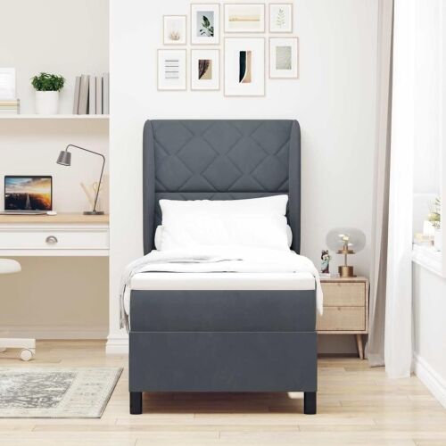 Box spring krevet Tamno siva 200 x 80 cm Baršun - Tamno siva 80 x 200 cm Dizajn s rombovima Cijena