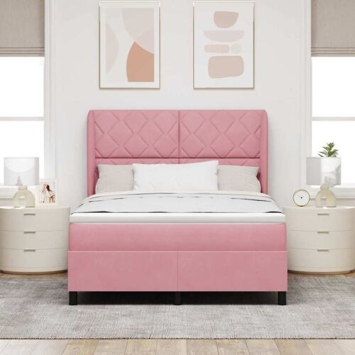 Box spring krevet Ružičasta 200 x 140 cm Baršun - Ružičasta 140 x 200 cm Dizajn s rombovima Cijena