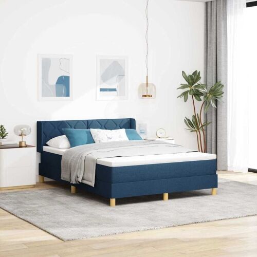 Box spring krevet s uzglavljem Plava 200 x 160 cm tkanina - Plava 160 x 200 cm Dizajn s rombovima Cijena
