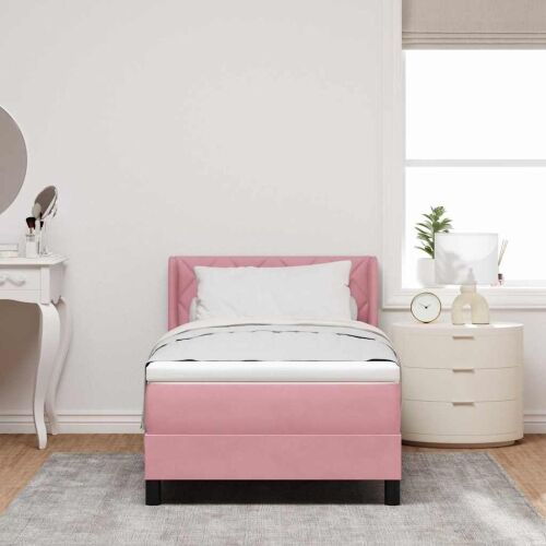 Box spring krevet Ružičasta 200 x 90 cm Baršun - Ružičasta 90 x 200 cm Dizajn s rombovima Cijena