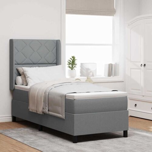 Box spring krevet Svijetlo siva 190 x 90 cm tkanina - Svjetlosiva 90 x 190 cm Dizajn s rombovima Cijena