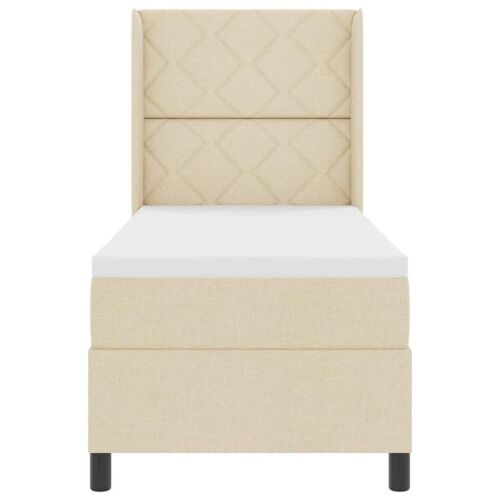 Box spring krevet s jastukom Krema 190 x 90 cm tkanina - Krema 90 x 190 cm Dizajn s rombovima Cijena