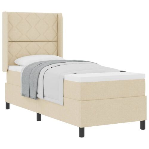 Box spring krevet s jastukom Krema 190 x 90 cm tkanina - Krema 90 x 190 cm Dizajn s rombovima Cijena