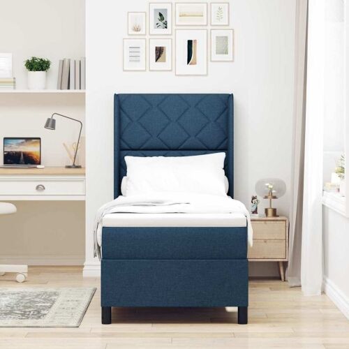 Box spring krevet s jastukom Plava 190 x 90 cm tkanina - Plava 90 x 190 cm Dizajn s rombovima Cijena