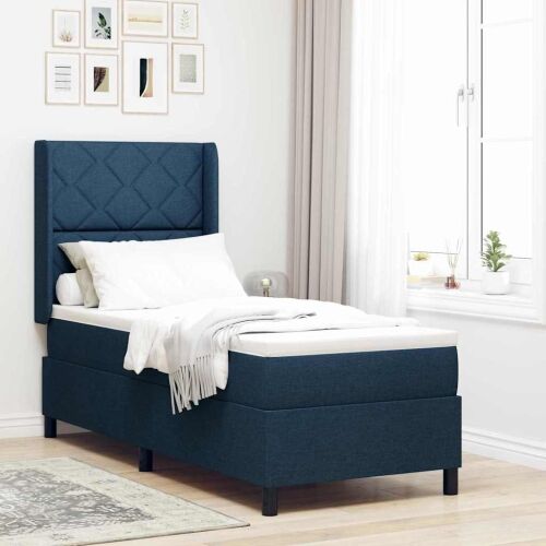 Box spring krevet s jastukom Plava 190 x 90 cm tkanina - Plava 90 x 190 cm Dizajn s rombovima Cijena
