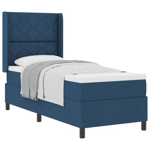 Box spring krevet s jastukom Plava 190 x 90 cm tkanina - Plava 90 x 190 cm Dizajn s rombovima Cijena