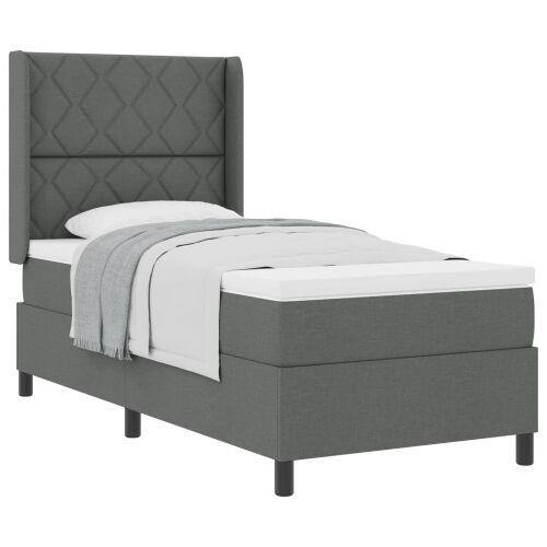Box spring krevet Tamno siva 200 x 90 cm tkanina - Tamno siva 90 x 200 cm Dizajn s rombovima Cijena