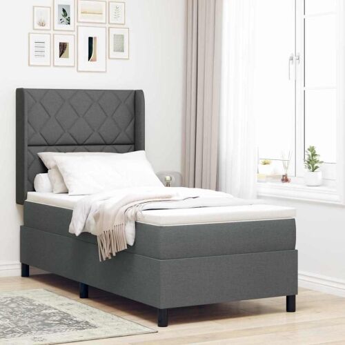 Box spring krevet Tamno siva 200 x 90 cm tkanina - Tamno siva 90 x 200 cm Dizajn s rombovima Cijena
