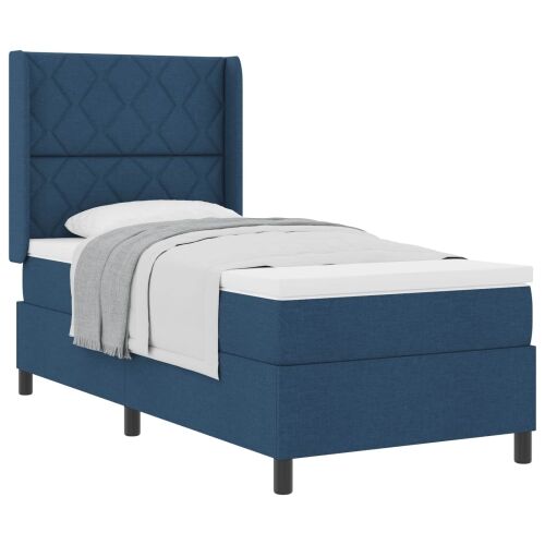 Box spring krevet s jastukom Plava 200 x 90 cm tkanina - Plava 90 x 200 cm Dizajn s rombovima Cijena