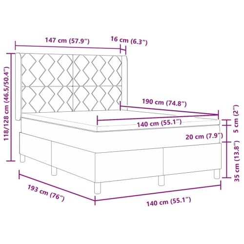 Box spring krevet s jastukom Crna 190 x 140 cm tkanina - Crna 140 x 190 cm Dizajn s rombovima Cijena