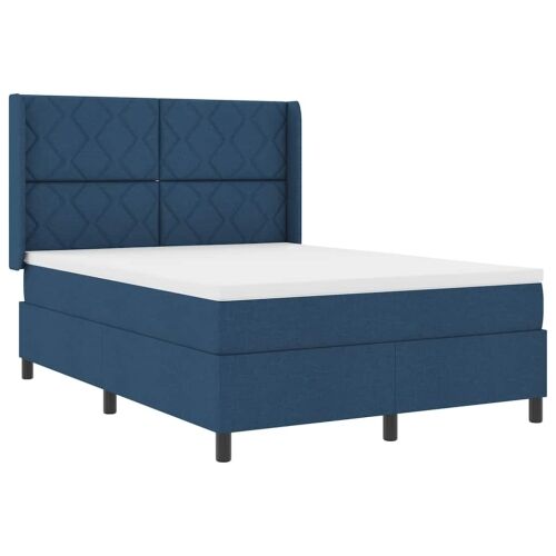 Box spring krevet s jastukom Plava 190 x 140 cm tkanina - Plava 140 x 190 cm Dizajn s rombovima Cijena