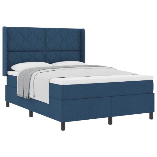 Box spring krevet s jastukom Plava 200 x 140 cm tkanina - Plava 140 x 200 cm Dizajn s rombovima Cijena
