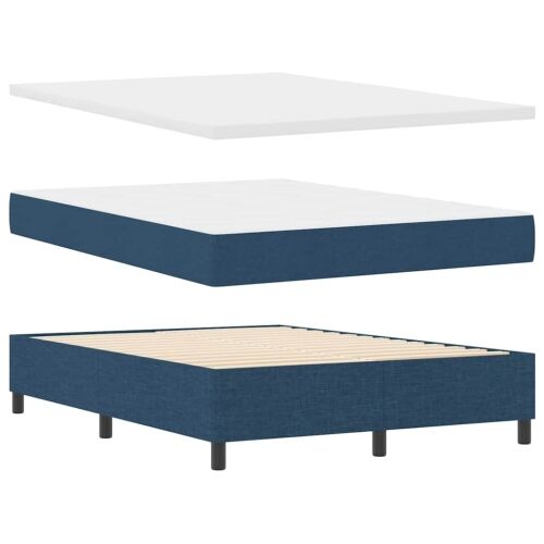 Box spring krevet s jastukom Plava 200 x 140 cm tkanina - Plava 140 x 200 cm Dizajn s rombovima Cijena