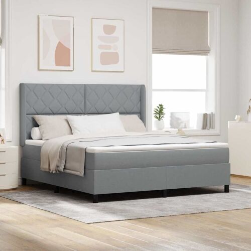 Box spring krevet Svijetlo siva 200 x 180 cm tkanina - Svjetlosiva 180 x 200 cm Dizajn s rombovima Cijena