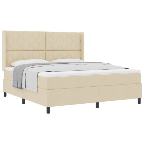 Box spring krevet s jastukom Krema 200 x 180 cm tkanina - Krema 180 x 200 cm Dizajn s rombovima Cijena