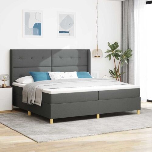 Box spring krevet Tamno siva 200 x 200 cm tkanina - Tamno siva 200 x 200 cm Prošiveno gumbima Cijena
