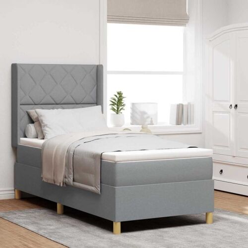 Box spring krevet Svijetlo siva 90 x 190 cm tkanina - Svjetlosiva 90 x 190 cm Dizajn s rombovima Cijena