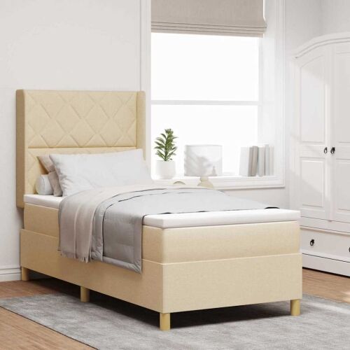 Box spring krevet s uzglavljem Krema 90 x 190 cm tkanina - Krema 90 x 190 cm Dizajn s rombovima Cijena