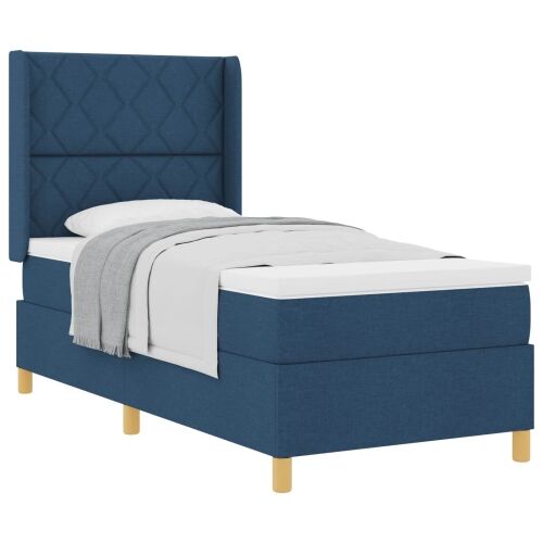 Box spring krevet s uzglavljem Plava 90 x 200 cm tkanina - Plava 90 x 200 cm Dizajn s rombovima Cijena