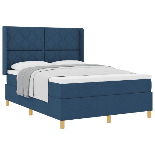 Box spring krevet s uzglavljem Plava 140 x 200 cm tkanina - Plava 140 x 200 cm Dizajn s rombovima Cijena