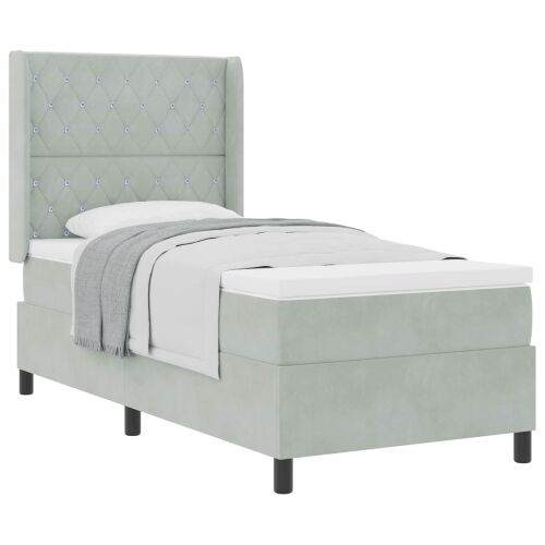Box spring krevet Svijetlo siva 90 x 200 cm Baršun - Svjetlosiva 90 x 200 cm Kristal s dugmadima Cijena