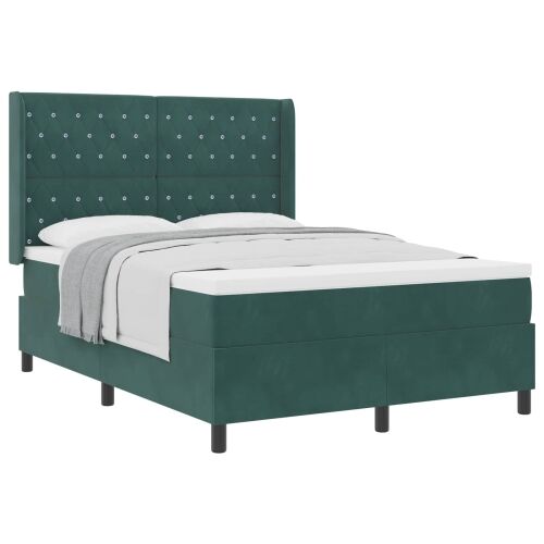 Box spring krevet Tamnozelena 140 x 190 cm Baršun - Tamnozelena 140 x 190 cm Kristal s dugmadima Cijena