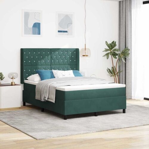 Box spring krevet Tamnozelena 140 x 190 cm Baršun - Tamnozelena 140 x 190 cm Kristal s dugmadima Cijena