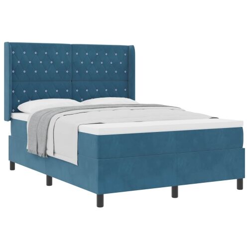 Box spring krevet s madracem Plava 140 x 200 cm Baršun - Tamno plava 140 x 200 cm Kristal s dugmadima Cijena